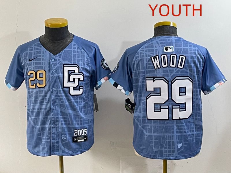 Youth 2025 Washington Nationals 29 Wood Blue Joint Name Nike MLB Jersey style 4